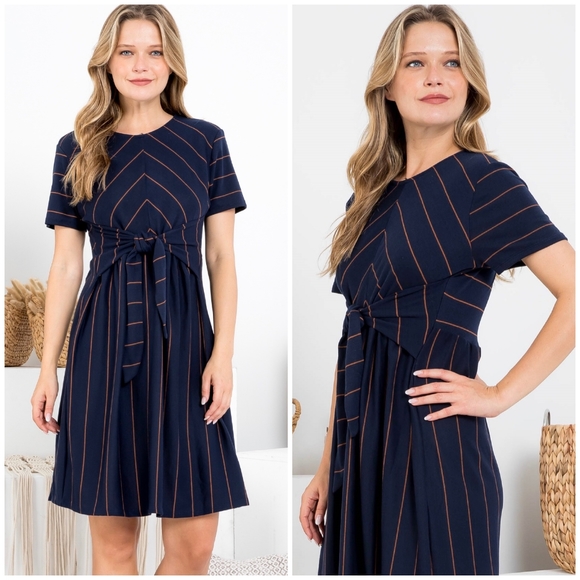 Plus Size CES FEMME Navy Blue Front Tie Dress - Picture 6 of 10